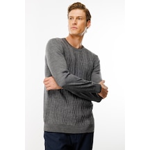 Erkek Sıfır Yaka Önü Baklava Örgü Kazak Füme Füme Erkek Sıfır Yaka Önü Baklava Örgü Kazak Füme Füme