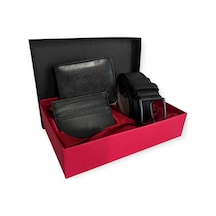 Premium Serisi Lüks Deri Classic Crazy Deri Cüzdan Kartlık Ve Kemer Seti Siyah