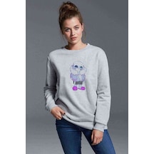 Undertale Mozaik Baskılı Gri Kadın Sweatshirt