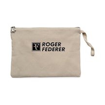 Roger Federer Text Krem Clutch Astarlı Cüzdan / El Çantası Krem