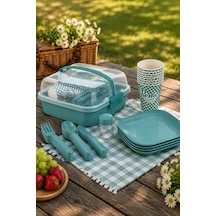 Titiz Lovely 32 Parça 6 Kişilik Piknik Seti Bpa Free Kapaklı Taşınabilir Piknik Sepeti Çok Renkli