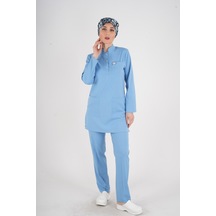 Bebe Mavi Renk Sakura Model Tesettür Doktor Hemşire Scrubs Üniforma Takımı Bebe Mavi