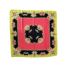 Tikitonki Geometrik Çiçek Desenli Saten Sarı Eşarp - 90x90 Pembe Pembe