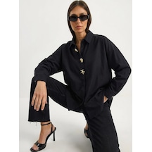 Shade Kadın Gold Düğme Aksesuarlı Poplin Gömlek 7508 60283943 - Siyah