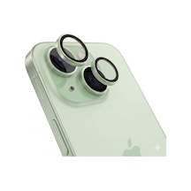 İphone 15/15 Plus İle Uyumlu Safir Kamera Lens Koruyucu - Alüminyum Çerçeveli, Hizalama Aparatlı, Su Geçirmez Glue Layer,%95+ Kristal Netlikte 9h Safir Cam - Yeşil