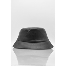 Kadın Suni Deri Siyah Kese Şapka - Standart