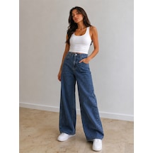 St.poll Christian 90's Orta Mavi Palazzo Salaş Paça Süper Yüksek Bel Jean Pantolon Ortamavi