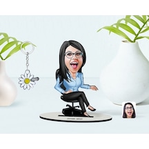 Kişiye Özel Kadın Patron Karikatürlü 3D Ahşap Biblo Ve Isimli Sil (473566809)