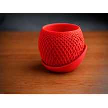 3d Baskı Küre Saksı - Kafes Dokulu İki Parçalı Dekoratif Saksı - Kırmızı-kırmızı