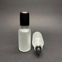 20 Ml Buzlu Cam Roll On Şişesi, Siyah Kapaklı Cam Esans Şişesi 20 Cc X 3 Adet