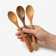 3'lü Doğal Ahşap Kaşık Seti - El Yapımı Uzun Tatlı, Bal, Kahve Ve Baharat Kaşığı 20x3 Cm Çok Renkli