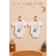 Pia Baby Kişiye Özel Erkek Bebek 2'li Body Zıbın %100 Pamuk Organik Baskılı Çıtçıtlı İsimli Bebek Seti Hediye 2068b26x Ekru
