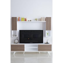 Kapaklı Minimal Tv Sehpası 136 Cm Beyaz Antik Ceviz Çok Renkli