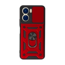 Vivo Y16 Uyumlu Kılıf Pars Lens Yüzüklü Silikon - Kırmızı