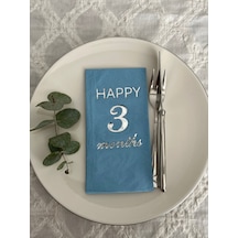 Gümüş Yaldızlı Mavi Happy 3 Yaş Months Garson Katlama Peçete 16 Adet