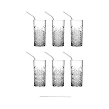 Timeless 13 Parça Meşrubat Bardağı Seti Bardak + Metal Pipet + Temizlik Fırçası Şeffaf
