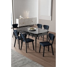 Canisa Exve Serisi 80x132 Açılabilir Siyah Mermer Desen Masa Takımı Ve 6 Antrasit Sandalye Masa Siyah Mermer Desen Sandalye Antrasit
