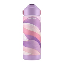 Puccon 540 Ml Dalga Desenli Lila Kız Çocuk Pipetli Çelik Termos Matara/suluk - 60056