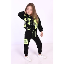 Toontoy Kız Çocuk Baskılı Eşofman Takımı Siyah