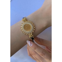 Zümrüt Sarraf 22 Ayar Altın Bayan Siyah İpli Çeyrekli Bileklik