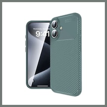 Bezos İphone 16 Uyumlu Kılıf Auto Focus Karbon Kapak - Koyu Yeşil Mmbz
