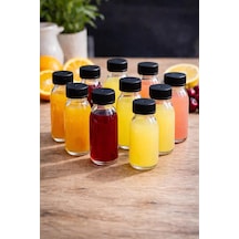 10 Adet 60 Ml Kilitli Siyah Kapaklı Şeffaf Detox Shot Şişesi 60 Cc Ginger Şat Beyaz Cam Şişe