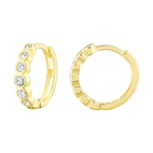Moom Mücevherat Kadın 14 Ayar Altın Küpe Minimalist Zirkon Taşlı Modern Halka Altın Küpe 12 Mm-Mm20041