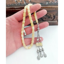 Damla Kehribar Dört Parmak Kapsül Kesim Gümüş Püsküllü Tesbih Daml 9.8 Gr Gümüş 7.6 Gr Ölçü 6x9 Sarı