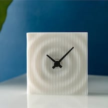 Modern Dalgalar 3d Baskı Masa Saati Beyaz Minimalist Dekoratif Saat 10x10 Cm