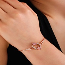 Gümüş Rose Pembe Çiçek Kadın Bileklik Sl6003 Gümüş
