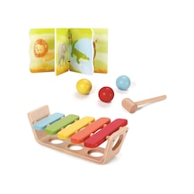 Calimera Toys 2'li Set / Ahşap Ksilafon Ve Top Çakma Oyunu + Ahşap İlk Kitabım