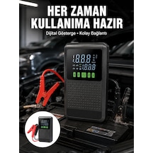 Taşınabilir Araç Akü Şarj Takviye Cihazı 150 Psı Dijital Kompresör Yeni Nesil Siyah