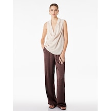 Koton Beli Lastikli Bağlamalı Cepli Geniş Paça Saten Pantolon Kahverengi 6sak40206pw Kahve