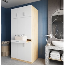 Vita Çamaşır Ve Kurutma Makinesi Dolabı Banyo Dolabı Meşe Beyaz Beyaz - Meşe