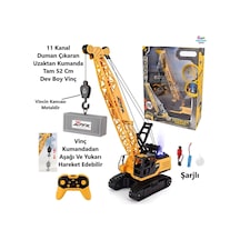 11 Kanal Dev Boy 52 Cm. Uzaktan Kumandalı Vinç Kancası Metal Sesli Işıklı Şarjlı İş Makinesi 11 Kanal Vinç