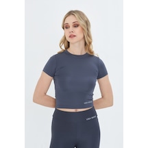 Lesa Wear Soft Touch Bedene Oturan Spor Crop T-shirt Short Fitted Antrasit