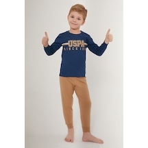 U.s. Polo Assn Thick Line Pattern Koyu Mavi Erkek Çocuk Uzun Kol Pijama Takım Koyu İndigo