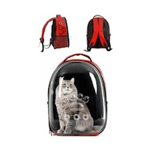 Zekton Kırmızı Şeffaf Astronot Kedi Köpek Taşıma Sırt Çantası