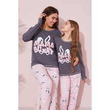 Siyah İnci Pamuklu Örme Pijama Takım 24241089 Gri