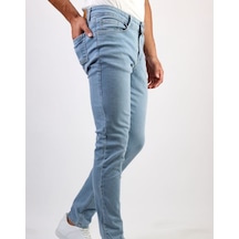 Erkek Taşlamalı Slim Fit Likralı Açık Mavi Kot Jean Pantolon Hlthe001956-A