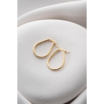 925 Ayar Gümüş Gold Kaplama Oval Damla Model Şarnel Küpe Gold