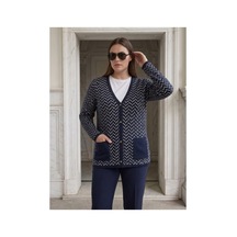 Onno Style Women Klasik Triko Düğmeli Ceket Lacivert-Beyaz