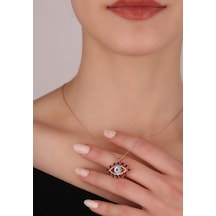 Opal Taşlı Ve Mine İşlemeli Gümüş Göz Kolye Rose Gold