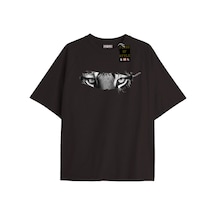 Flood Of Style Siyah Oversize T-shirt Aslan Gözü Tüglü Özel Tasarım