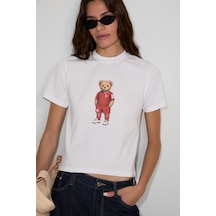 Grımelange Umayana Kadın Yumuşak Ve %100 Organik Pamuklu Dünya Kupasına Özel Baskılı Beyaz T-shirt