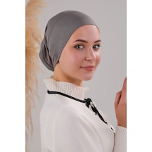 Tesettür Hazır Pratik Geçme Boru Bone Koyu Gri Koyu Gri