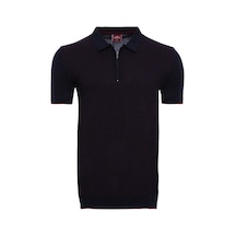 Yake Store Polo Yaka Koyu Lacivert Desenli Fermuarlı Örme T-shirt - Wessi - Lacivert siyah