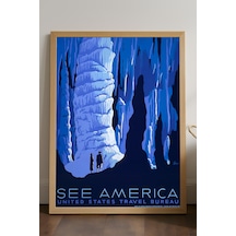See America Doğal Ahşap Çerçeveli Poster, Dekoratif Seyahat Duvar Tablosu