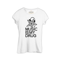 Music İs My Drug - Yıldız Beyaz Kadın Tshirt 001