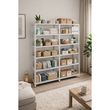 6 Katlı Duble 2'li Galvaniz Çelik Raf Depo, Arşiv, Kiler, Dosya, Market Rafı 43x60x200cm Gri